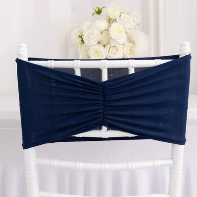 5 Pack Spandex Chair Sashes 8"x13" Navy Blue Ruffled Style - Wide Wrinkle-Free Stretch Chair Bands