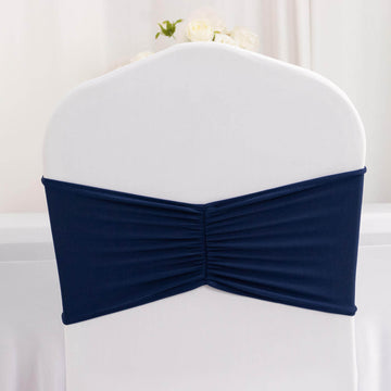 5 Pack Navy Blue Wide Ruffled Spandex Chair Sash Band - 8"x13"