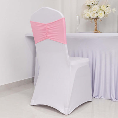 5 Pack Spandex Chair Sashes 8"x13" Pink Ruffled Style - Wide Wrinkle-Free Stretch Chair Bands