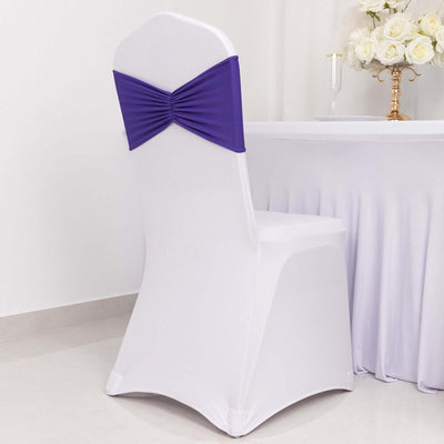 5 Pack Spandex Chair Sashes 8"x13" Purple Ruffled Style - Wide Wrinkle-Free Stretch Chair Bands