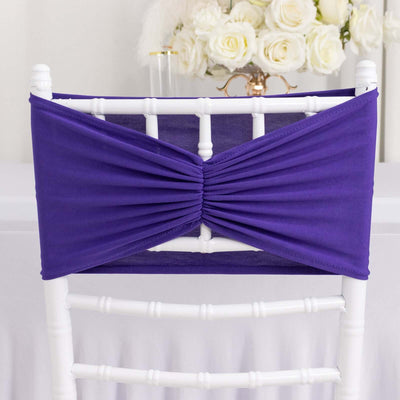 5 Pack Spandex Chair Sashes 8"x13" Purple Ruffled Style - Wide Wrinkle-Free Stretch Chair Bands