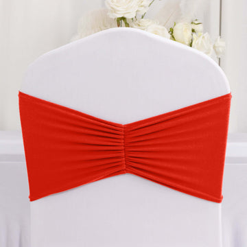 5 Pack Red Wide Ruffled Spandex Chair Sash Band - 8"x13"