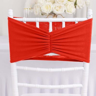 5 Pack Spandex Chair Sashes 8"x13" Red Ruffled Style - Wide Wrinkle-Free Stretch Chair Bands
