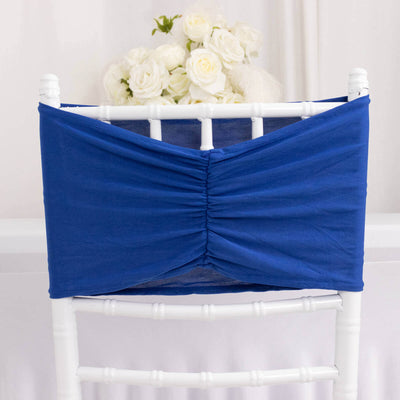 5 Pack Spandex Chair Sashes 8"x13" Royal Blue Ruffled Style - Wide Wrinkle-Free Stretch Chair Bands