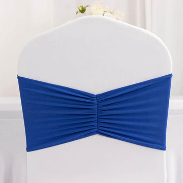 5 Pack Royal Blue Wide Ruffled Spandex Chair Sash Band - 8"x13"