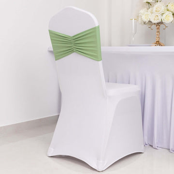 <span style="background-color:transparent;color:#000000;">Versatile Sage Green Ruffled Fitted Chair Sash Bands</span>