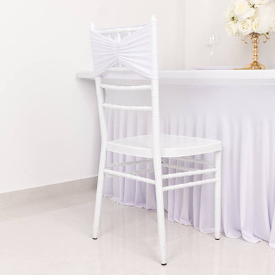 5 Pack Spandex Chair Sashes 8"x13" White Ruffled Style - Wide Wrinkle-Free Stretch Chair Bands for Professional-Looking Setups