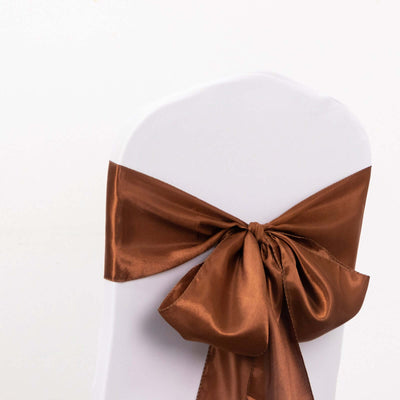5 Pack Satin Chair Sashes 6"x106" Cinnamon Brown - Reusable Chair Bows with Smooth Finish