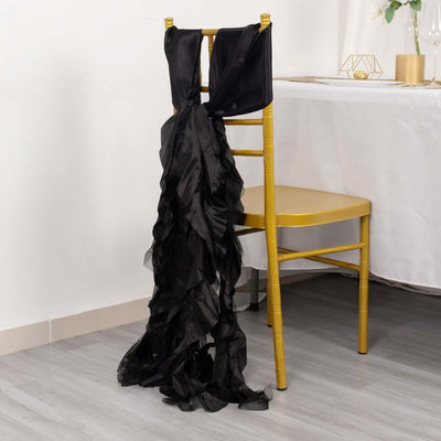 5 Pack Chiffon Satin Chair Sashes Black Curly Willow Style - Easy to Use Flowy Chair Bows for Soft & Romantic Event Decor