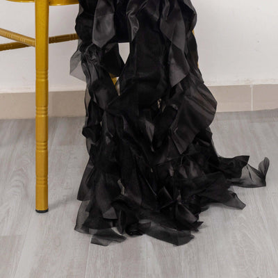 5 Pack Chiffon Satin Chair Sashes Black Curly Willow Style - Easy to Use Flowy Chair Bows for Soft & Romantic Event Decor