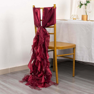 5 Pack Chiffon Satin Chair Sashes Burgundy Curly Willow Style - Easy to Use Flowy Chair Bows