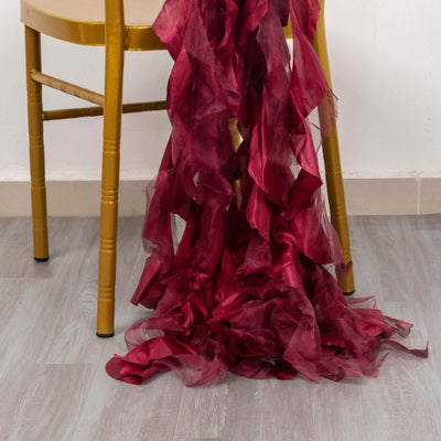 5 Pack Chiffon Satin Chair Sashes Burgundy Curly Willow Style - Easy to Use Flowy Chair Bows