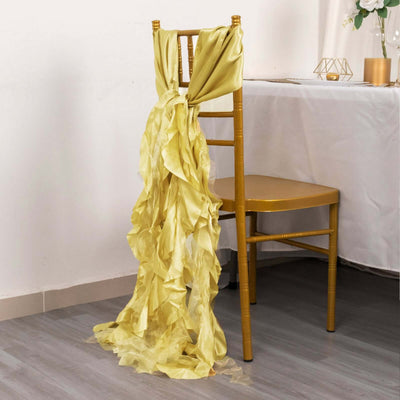 5 Pack Chiffon Satin Chair Sashes Champagne Curly Willow Style - Easy to Use Flowy Chair Bows