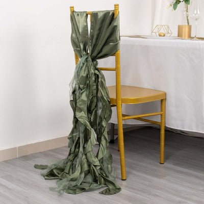 5 Pack Chiffon Satin Chair Sashes Dusty Sage Green Curly Willow Style - Easy to Use Flowy Chair Bows