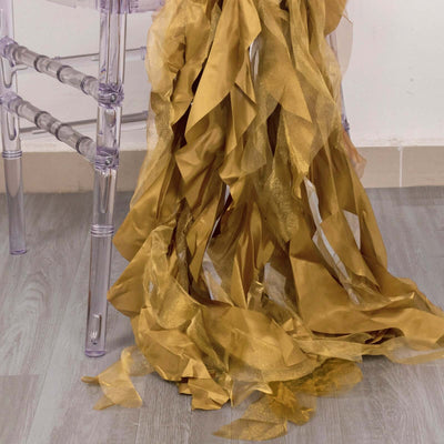 5 Pack Chiffon Satin Chair Sashes Gold Curly Willow Style - Easy to Use Flowy Chair Bows for Soft & Romantic Event Decor