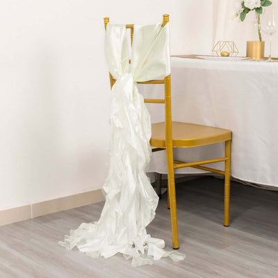 5 Pack Chiffon Satin Chair Sashes Ivory Curly Willow Style - Easy to Use Flowy Chair Bows