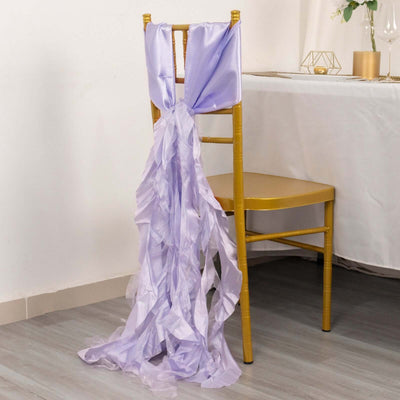 5 Pack Chiffon Satin Chair Sashes Lavender Lilac Curly Willow Style - Easy to Use Flowy Chair Bows