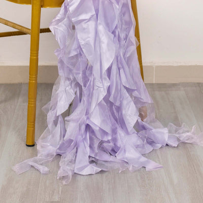 5 Pack Chiffon Satin Chair Sashes Lavender Lilac Curly Willow Style - Easy to Use Flowy Chair Bows