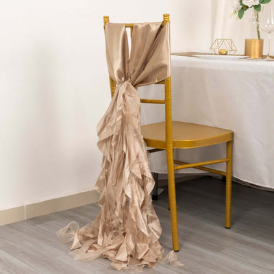 5 Pack Chiffon Satin Chair Sashes Nude Curly Willow Style - Easy to Use Flowy Chair Bows