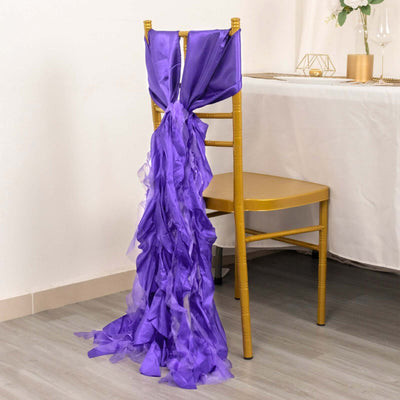 5 Pack Chiffon Satin Chair Sashes Purple Curly Willow Style - Easy to Use Flowy Chair Bows