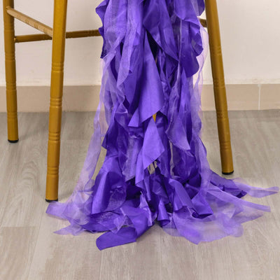 5 Pack Chiffon Satin Chair Sashes Purple Curly Willow Style - Easy to Use Flowy Chair Bows