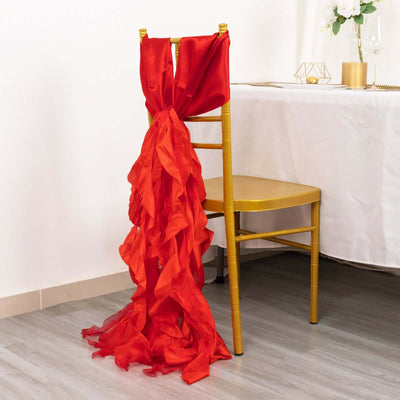 5 Pack Chiffon Satin Chair Sashes Red Curly Willow Style - Easy to Use Flowy Chair Bows