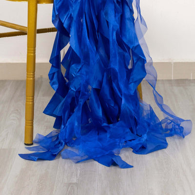 5 Pack Chiffon Satin Chair Sashes Royal Blue Curly Willow Style - Easy to Use Flowy Chair Bows