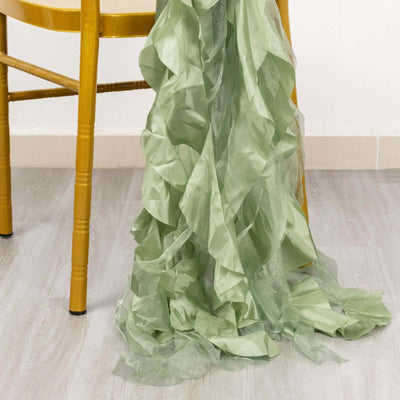 5 Pack Chiffon Satin Chair Sashes Sage Green Curly Willow Style - Easy to Use Flowy Chair Bows