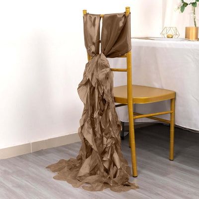 5 Pack Chiffon Satin Chair Sashes Taupe Curly Willow Style - Easy to Use Flowy Chair Bows