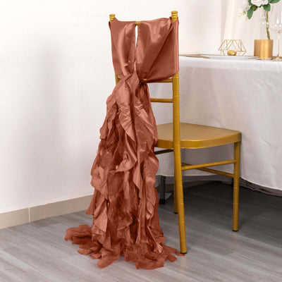 5 Pack Chiffon Satin Chair Sashes Terracotta (Rust) Curly Willow Style - Easy to Use Flowy Chair Bows