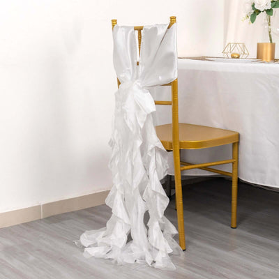 5 Pack Chiffon Satin Chair Sashes White Curly Willow Style - Easy to Use Flowy Chair Bows for Soft & Romantic Event Decor
