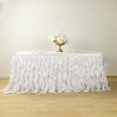 Taffeta Table Skirt 14ft White - Curly Willow Design for Stylish & Versatile Event Table Cover