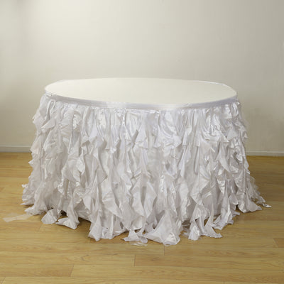 Taffeta Table Skirt 14ft White - Curly Willow Design for Stylish & Versatile Event Table Cover