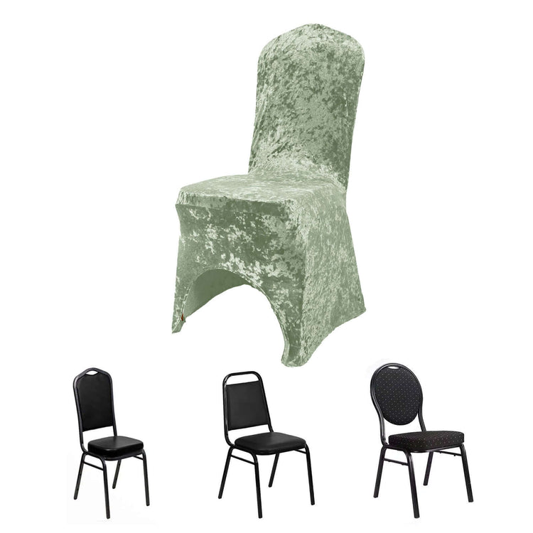 Sage Green Crushed Velvet Spandex Stretch Banquet Chair Cover With Foot Pockets