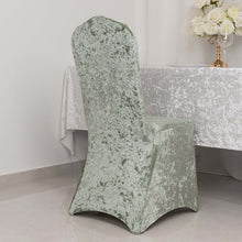 Sage Green Crushed Velvet Spandex Stretch Banquet Chair Cover With Foot Pockets