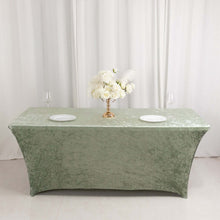 Sage Green Crushed Velvet Stretch Fitted Rectangular Table Cover - 6ft