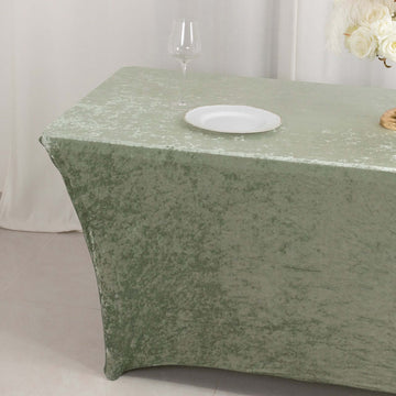 Invest in Quality and Style with the Sage Green Crushed Velvet Stretch Fitted Rectangular Table Cover