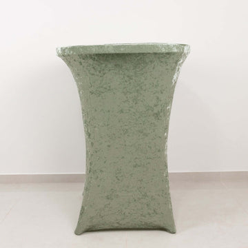 Sage Green Crushed Velvet Stretch Fitted Round Highboy Cocktail Table Cover