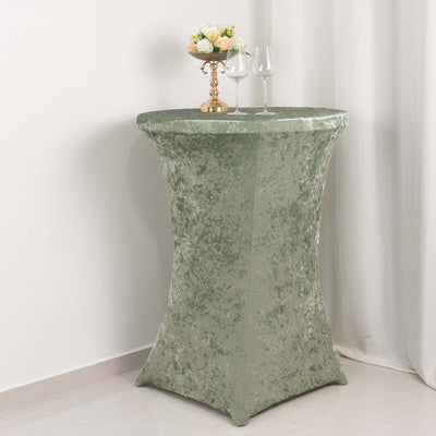 Crushed Velvet Spandex Round Cocktail Table Cover 30" Sage Green - Smooth Fitted Highboy Tablecloth for Receptions & Functions