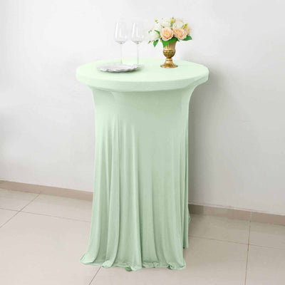 Spandex Round Cocktail Table Cover Skirt 30" Sage Green With Natural Wavy Drapes