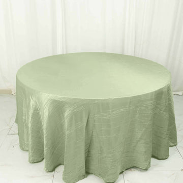 Sage Green Seamless Accordion Crinkle Taffeta Round Tablecloth 120" for 5 Foot Table With Floor-Length Drop