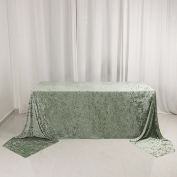 Sage Green Seamless Premium Crushed Velvet Rectangle Tablecloth - 90"x156" for 8 Foot Table With Floor-Length Drop