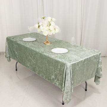 Dress Up Your Event With Our Sage Green Crushed Velvet Rectangle Tablecloth