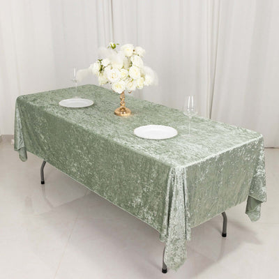 Premium Crushed Velvet Rectangle Tablecloth 60"x102" Sage Green - Soft Textured Feel Reusable Table Cover