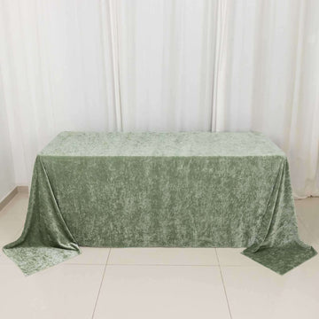 Sage Green Seamless Premium Crushed Velvet Rectangle Tablecloth - 90"x132" for 6 Foot Table With Floor-Length Drop