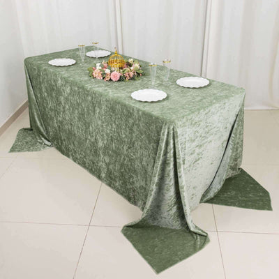 Premium Crushed Velvet Rectangle Tablecloth 90"x132" Sage Green - Seamless Soft & Reusable Table Cover