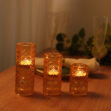 Set of 3 Amber Gold Glass Taper Candle Holders with Gemstone Pattern