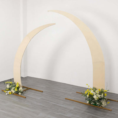 Set of 2 Beige Spandex Half Crescent Moon Wedding Arch Covers, Custom Fitted Backdrop Stand Cover for Curved Arbor Flower Balloon Frame