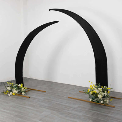 Set of 2 Black Spandex Half Crescent Moon Wedding Arch Covers, Custom Fitted Backdrop Stand Cover for Curved Arbor Flower Balloon Frame
