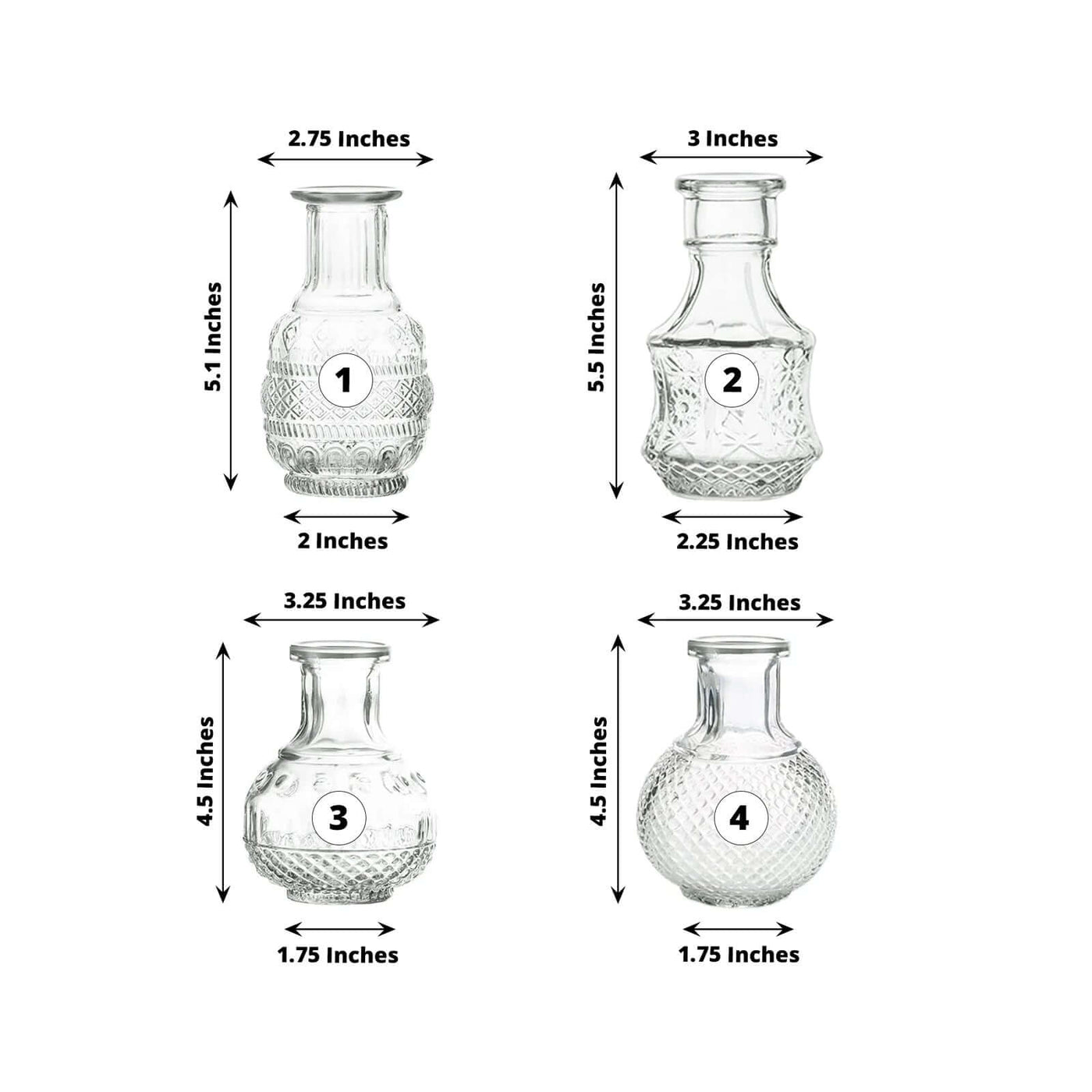 Set of 4 Clear Glass Vintage Mini Bud Vases | eFavormart.com